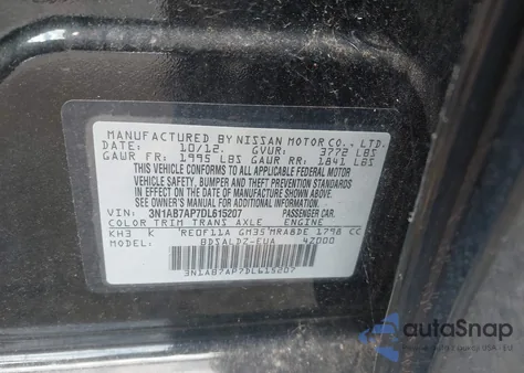 2013 Nissan Sentra S/Sv/Sr/Sl z USA, uszkodzony, nr VIN 3N1AB7AP7DL615207